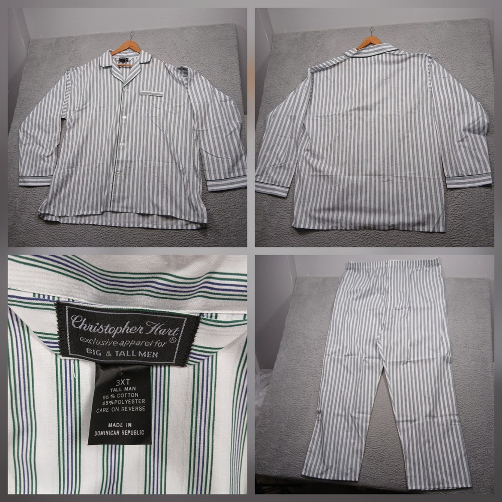 Christopher Hart Pajama Set‎ Men's 3XT Tall Gray White Stripe Button Front